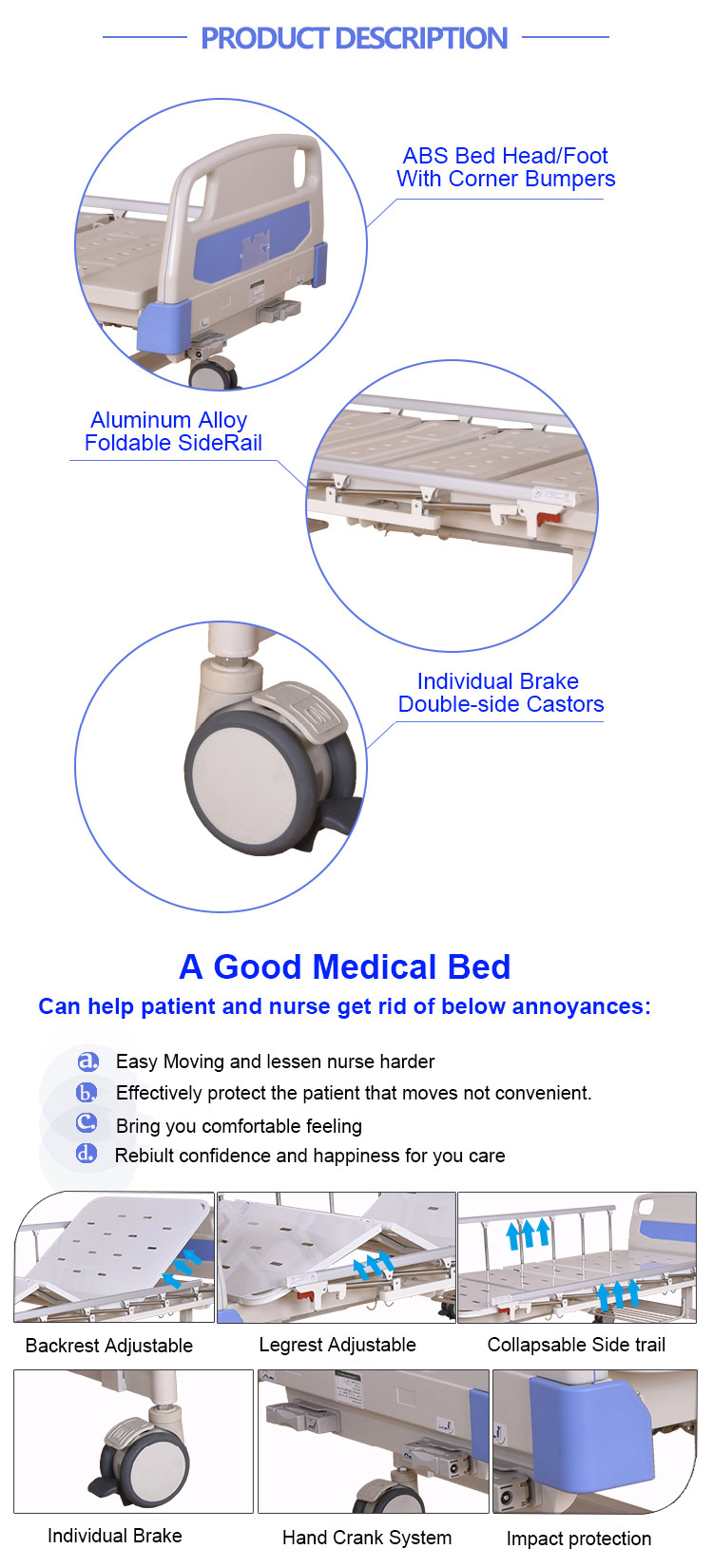 2 crank two function manual hospital bed