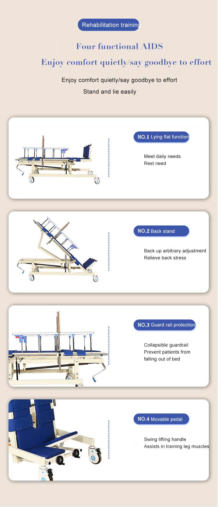 Hand-operated Rehabilitation Training Bed Standing Aid Paralyzed Patient Rehabilitation Standing Bed With Guardrail